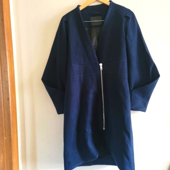 Y.A.S. , Zip Front Colarless Coat, Navy, Size Small - Picture 5 of 11